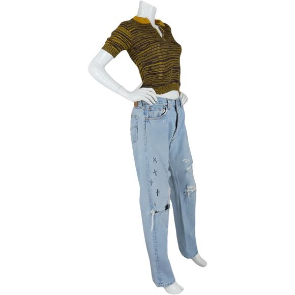 90s Vintage Levi's 501 Light Wash High Waisted Boho Festival Mom Denim Jeans 32 - Picture 2 of 10